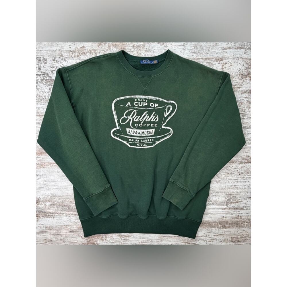 Polo Ralph Lauren Ralph’s Coffee Sweatshirt Green GUC sz L SOUGHT AFTER - Picture 4 of 9